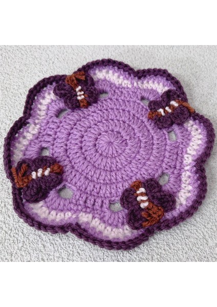 Kelebek Amerikan Servisi El Yapımı Tığ Işi Isı Yalıtımlı Bardak Altlığı (Yurt Dışından)