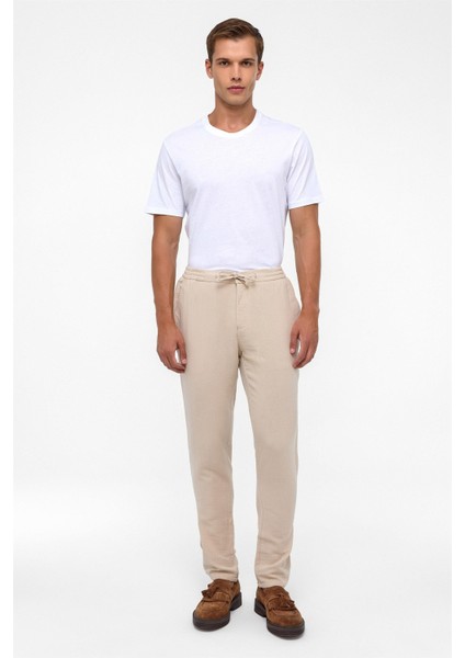 Bej Slim Düz Jogger Pantolon