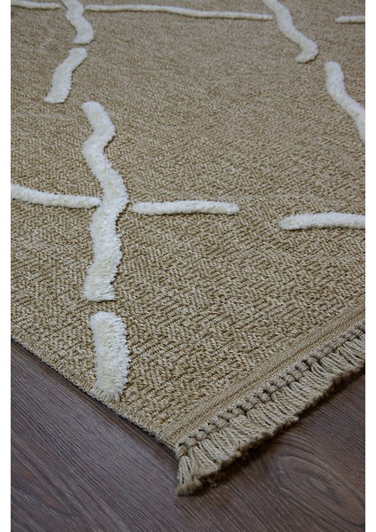 Dış Mekan ve Iç Mekan Halısı Krem Detaylı Jüt Halı Sisal Halı