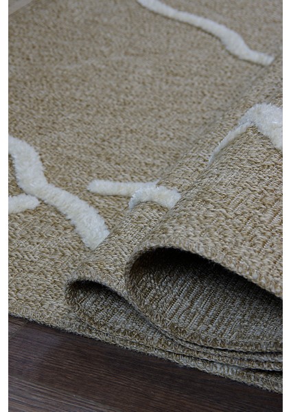 Dış Mekan ve Iç Mekan Halısı Krem Detaylı Jüt Halı Sisal Halı
