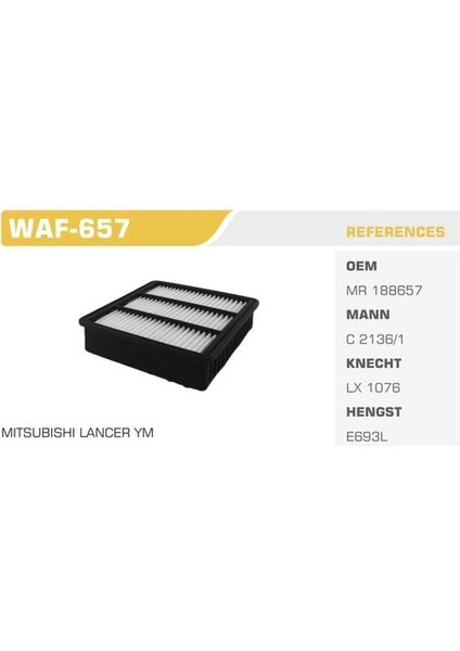 Wınkel WAF-657 Hava Fıltresı Lancer 03> Outlander 03> Pajero Pının 99> 2.0 16V Turbo Kolı: 40 Ad.