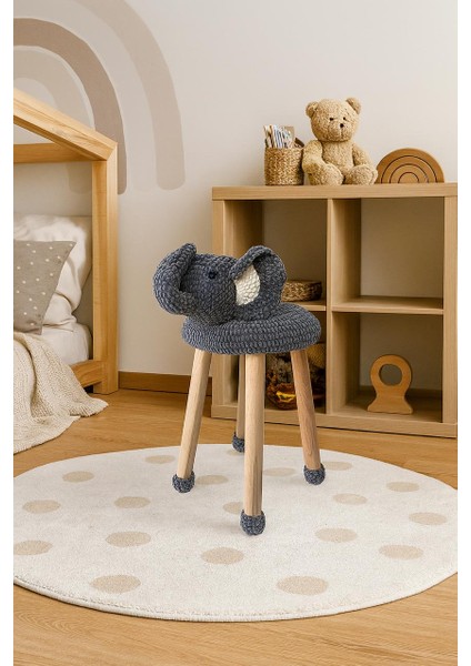 Hayvan Figürlü Ahşap Amigurumi Çocuk Taburesi Fil