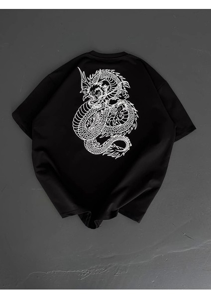 Baskılı Oversize Bisiklet Yaka T-Shirt - Siyah fırsatları