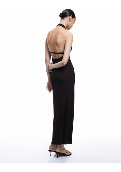Slim Fit Sırt Dekolteli Derin Degaje Yaka Midi Bodycon Elbise modelleri