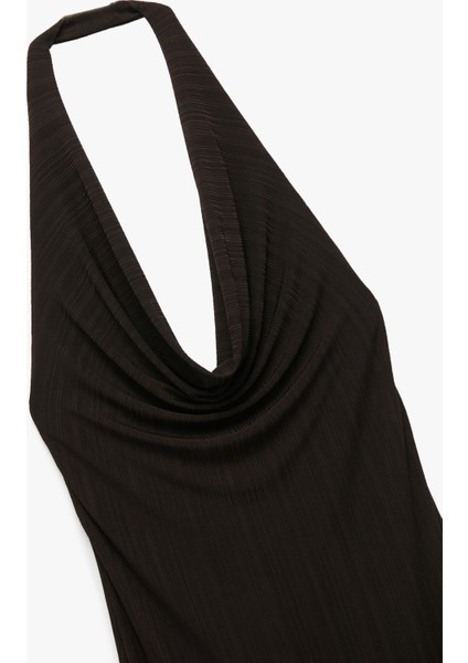 Slim Fit Sırt Dekolteli Derin Degaje Yaka Midi Bodycon Elbise