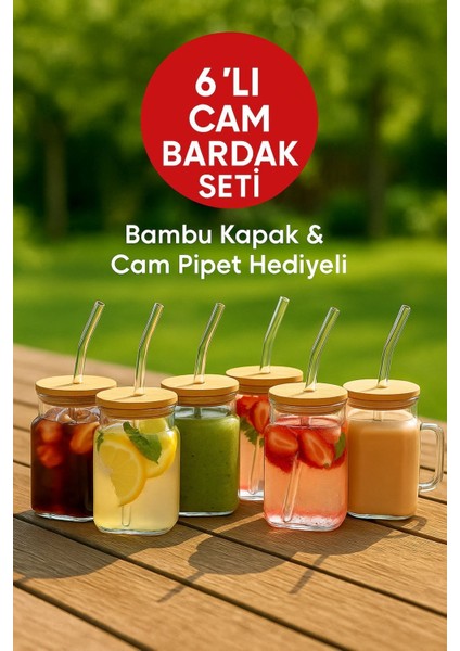 6 Adet Glassmate – Isıya Dayanıklı Bambu Kapaklı Bardak 650 ml