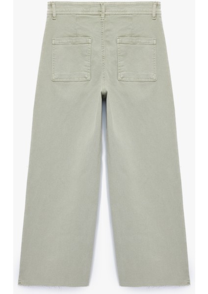 Yüksek Bel Düğmeli Cepli Rahat Kalıp Geniş Paça Denim Pantolon - Culotte Jeans fiyatları