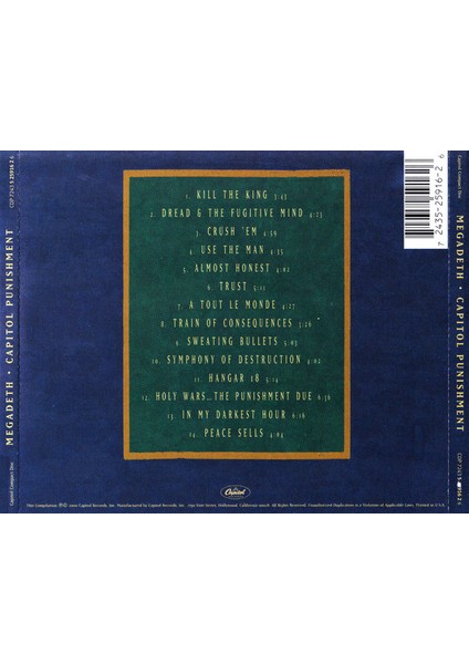 Dikkat CD Megadeth – Capitol Punishment: The Megadeth Years CD fiyatları