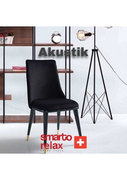 Akustik 2’li Sandalye Seti — Ahşap Ayaklı, Siyah Kumaş