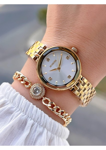 Çelik Kordon 2 Yıl Garantili 30 mt Suya Dayanıklı Kadın Kol Saati+Bileklik HM.B255005S.1