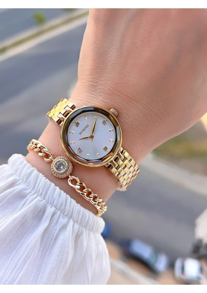 Çelik Kordon 2 Yıl Garantili 30 mt Suya Dayanıklı Kadın Kol Saati+Bileklik HM.B255005S.1 fiyatları