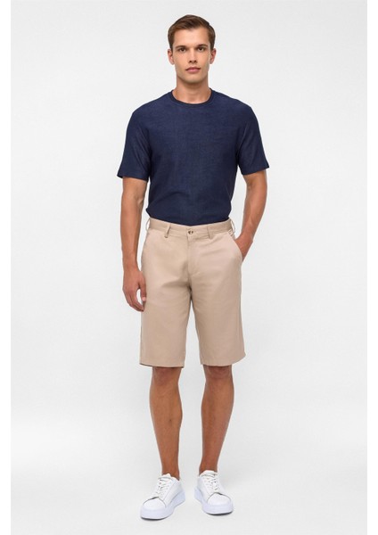 Bej Regular Düz Bermuda Şort