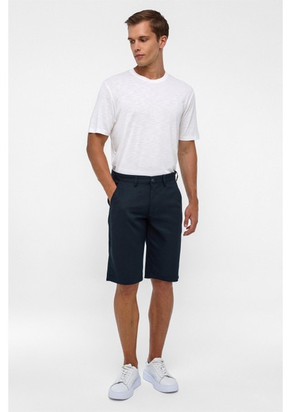 Lacivert Regular Düz Bermuda Şort