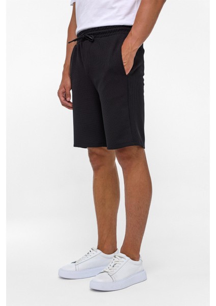 Siyah Regular Armürlü Örme Şort modelleri