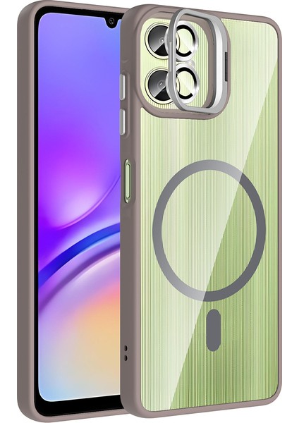 Galaxy A06 Kılıf Standlı ve Kamera Lens Hediyeli M-Safe Şarj Özellikli Mkst Etro Kapak - Gri