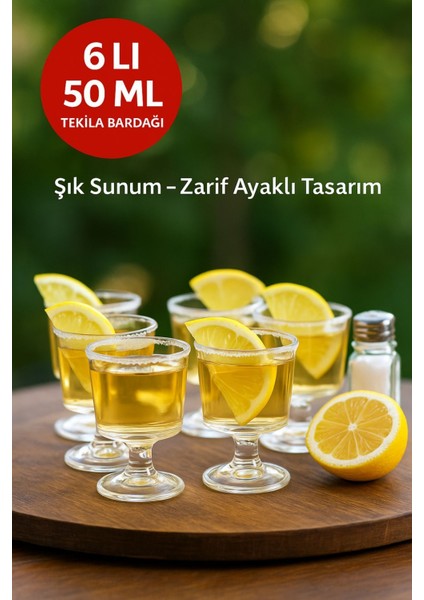 6 Adet Şık Ayaklı 50 ml Tekila & Tatlı Bardağı