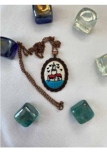 Istanbul Temalı Kanaviçe Kolye Roz Renk Model 2