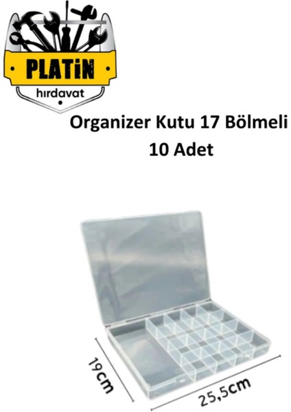 Şeffaf Organizer Kutu, Takı ve Boncuk, 17 Bölmeli, 10 Adet, 25,5X19 Cm, Turuncu