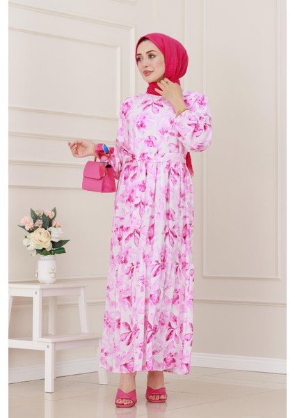 Yarım Düğmeli Lotus Elbise-Pembe fiyatları