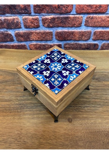 Renkli Desenli Takı Kutusu Ahşap ve Seramik Karo, Zarif ve Şık Tasarım