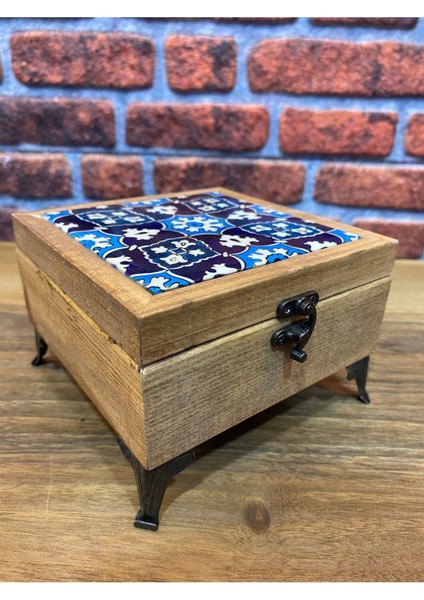 Renkli Desenli Takı Kutusu Ahşap ve Seramik Karo, Zarif ve Şık Tasarım fırsatları