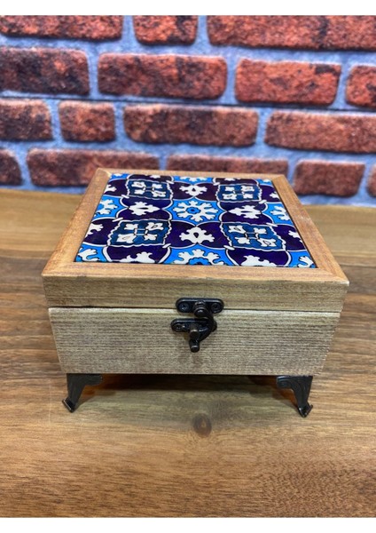 Renkli Desenli Takı Kutusu Ahşap ve Seramik Karo, Zarif ve Şık Tasarım indirimleri