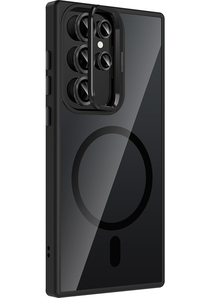 Samsung Galaxy S23 Ultra Kılıf Etro Standlı Kamera Lens Koruyucu Hediye Siyah