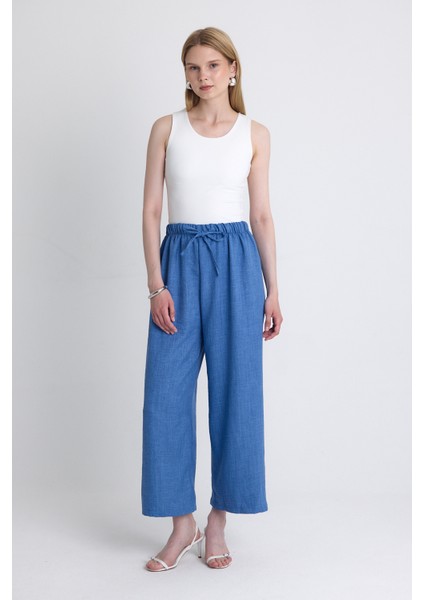 Indigo Bel Lastikli Pamuklu Örme Pantolon 8045A