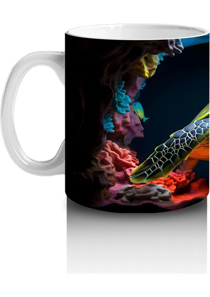 Renkli Mercan Resifinde Yüzen Deniz Kaplumbağası – Baskılı Kahve Kupası fiyatları