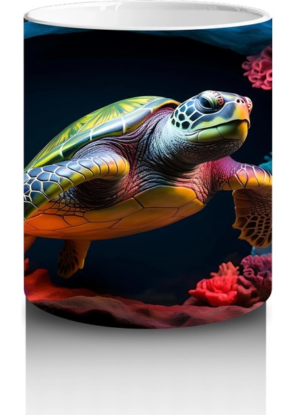 Renkli Mercan Resifinde Yüzen Deniz Kaplumbağası – Baskılı Kahve Kupası modelleri