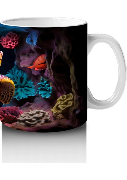 Renkli Mercan Resifinde Yüzen Deniz Kaplumbağası – Baskılı Kahve Kupası fırsatları