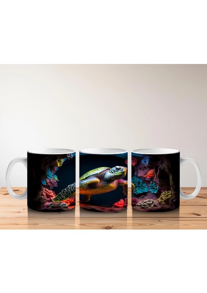 Renkli Mercan Resifinde Yüzen Deniz Kaplumbağası – Baskılı Kahve Kupası indirimleri