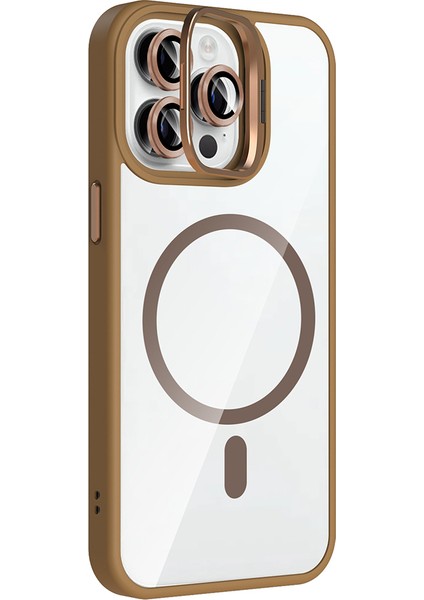 iPhone 14 Pro Max Kılıf Etro Standlı Kamera Lens Koruyucu Hediye Çöl Titanyum