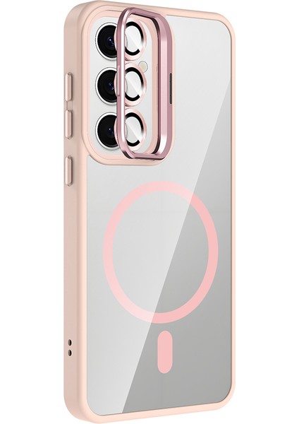 Samsung Galaxy S25 Kılıf Etro Standlı Kamera Lens Koruyucu Hediye Pembe