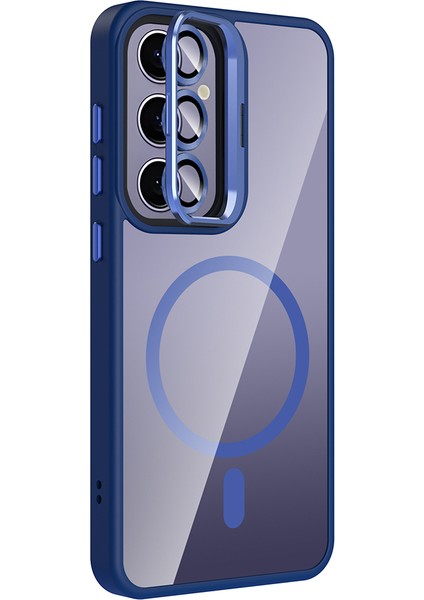 Samsung Galaxy S24 Plus Kılıf Etro Standlı Kamera Lens Koruyucu Hediye Lacivert