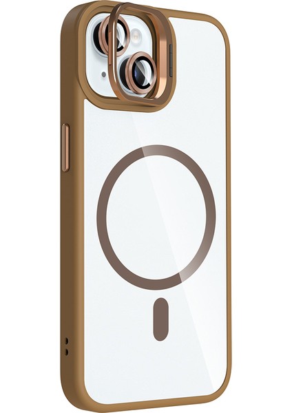 iPhone 15 Kılıf Etro Standlı Kamera Lens Koruyucu Hediye Çöl Titanyum