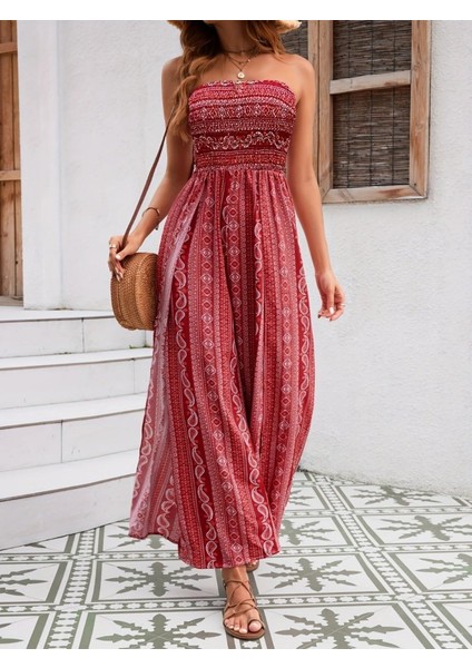 Kadın Yakası Gipe Detaylı Önden Yırtmaç Detaylı Desenli Süprem Pantolon Etek fiyatları