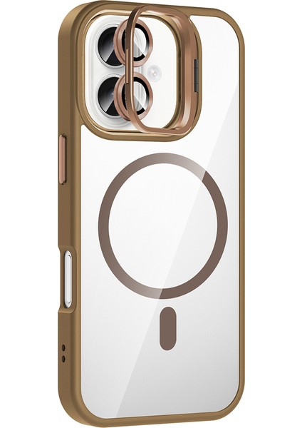 iPhone 16 Kılıf Etro Standlı Kamera Lens Koruyucu Hediye Çöl Titanyum