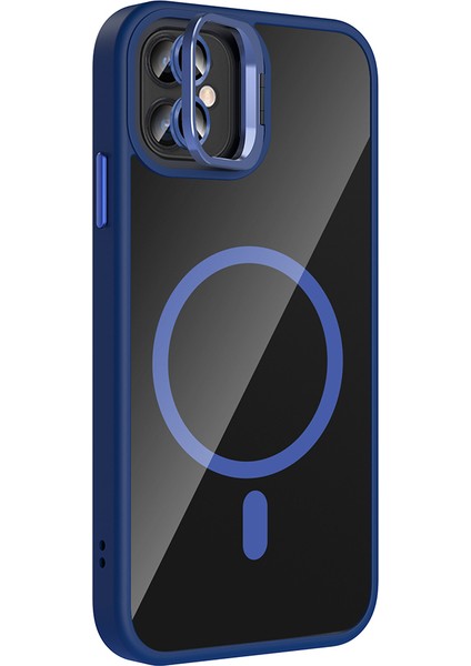 iPhone 11 Kılıf Etro Standlı Kamera Lens Koruyucu Hediye Lacivert