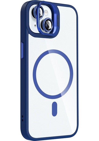 iPhone 15 Kılıf Etro Standlı Kamera Lens Koruyucu Hediye Lacivert