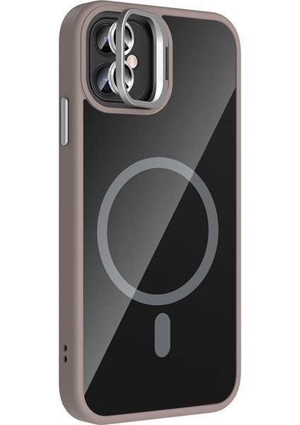 iPhone 11 Kılıf Etro Standlı Kamera Lens Koruyucu Hediye Gri