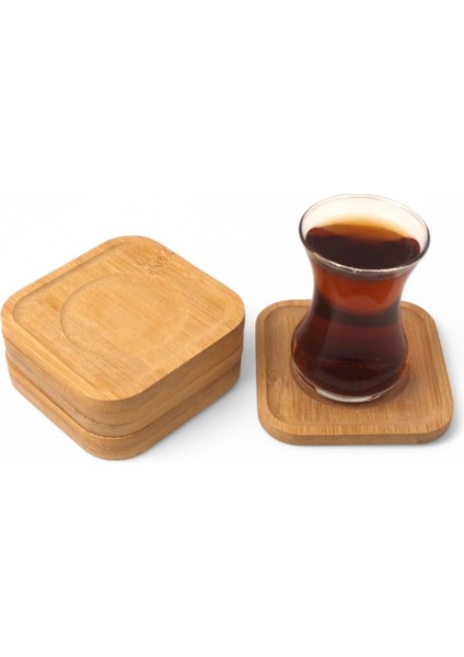 Bambu Kare Çay Tabağı Bardak Altlığı 6'lı Set | Dekoratif ve Doğal Bambu Altlık – Şık ve Dayanıklı Tasarım (10 x 10 cm)