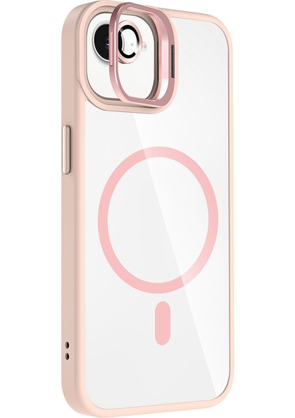 iPhone 16E Kılıf Etro Standlı Kamera Lens Koruyucu Hediye Pembe