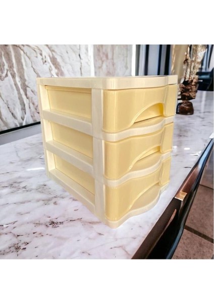 3 Çekmeceli Masa Üstü Sert Plastik Organizer, Sarı Beyaz Renk fiyatları