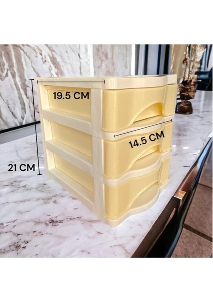 3 Çekmeceli Masa Üstü Sert Plastik Organizer, Sarı Beyaz Renk modelleri