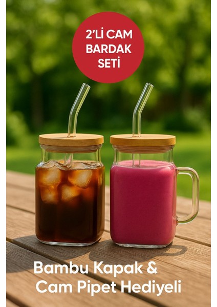 2 Adet Glassmate – Isıya Dayanıklı Bambu Kapaklı Bardak 650 ml