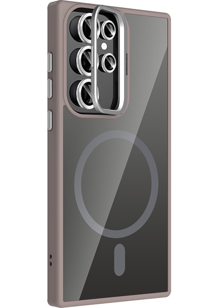 Samsung Galaxy S24 Ultra Kılıf Etro Standlı Kamera Lens Koruyucu Hediye Gri