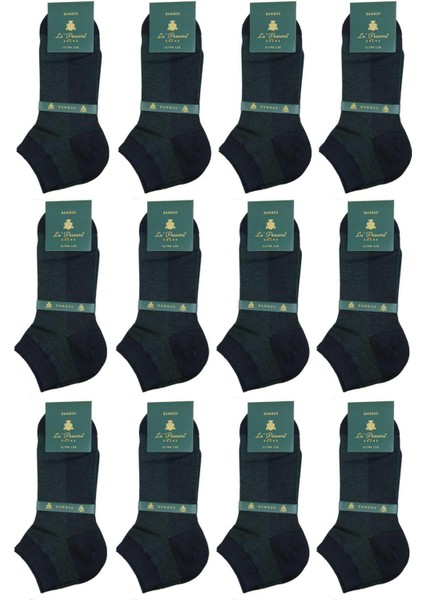 Yeşil - Lacivert Ultra 12'li Lüks Bambu Yarım Erkek Çorap CRP397