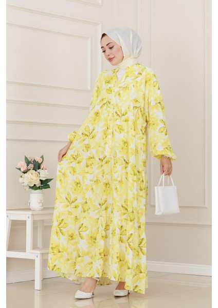 Kuşaklı Çiçekli Lina Elbise-Sarı modelleri