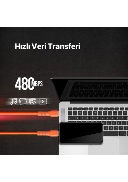 Usb-C - Usb-C 120CM 60W Pd/qc Hızlı Şarj/data Kablosu Neon Turuncu 2DK59NT indirimleri